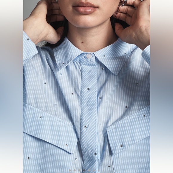 Anthropologie Maeve Patch Pocket Crop Buttondown Shirt - Picture 4 of 13